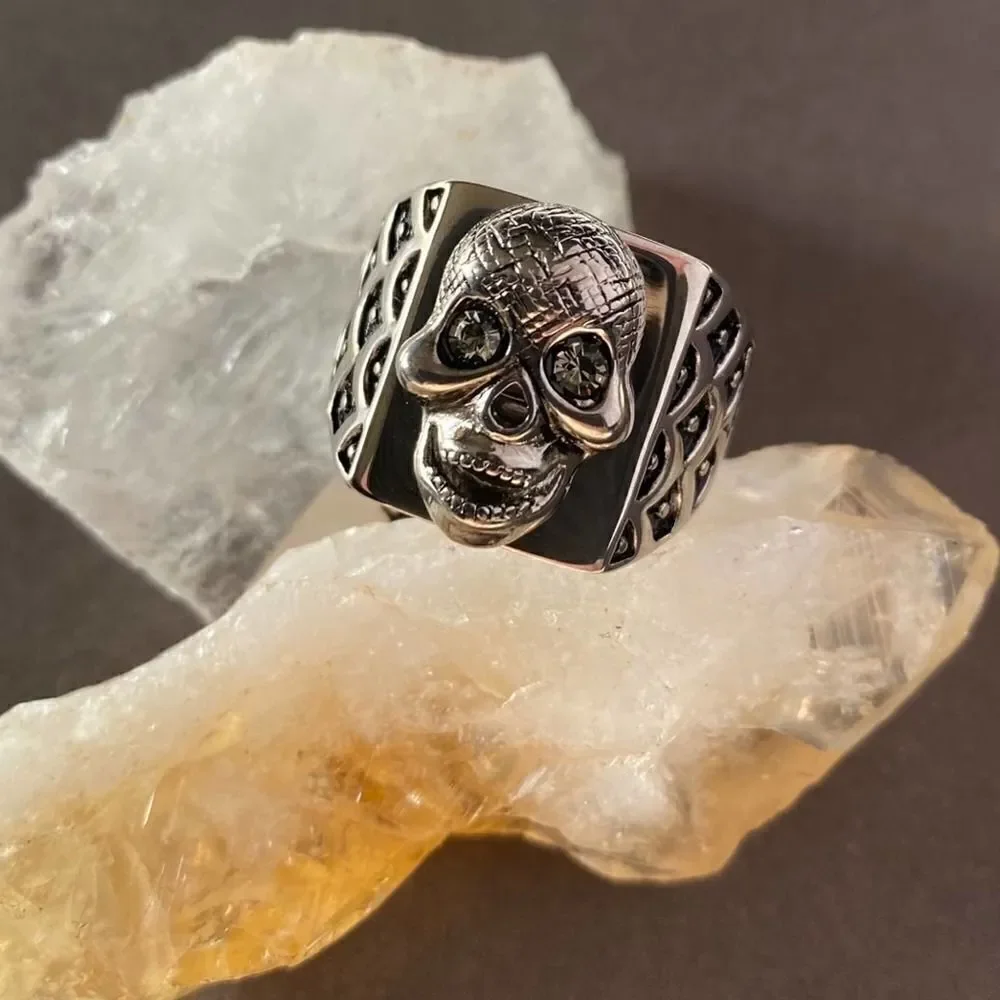 Stainless Steel Skull Crystal Ring Unisex